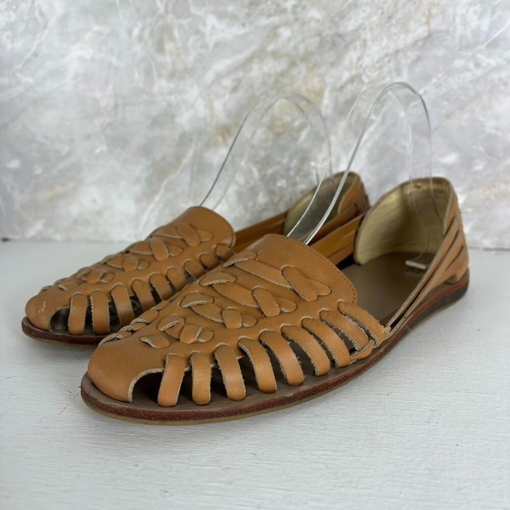 Nisolo Hand Woven Leather Huarache Sandals Women's 9.5 Tan Slip-on
